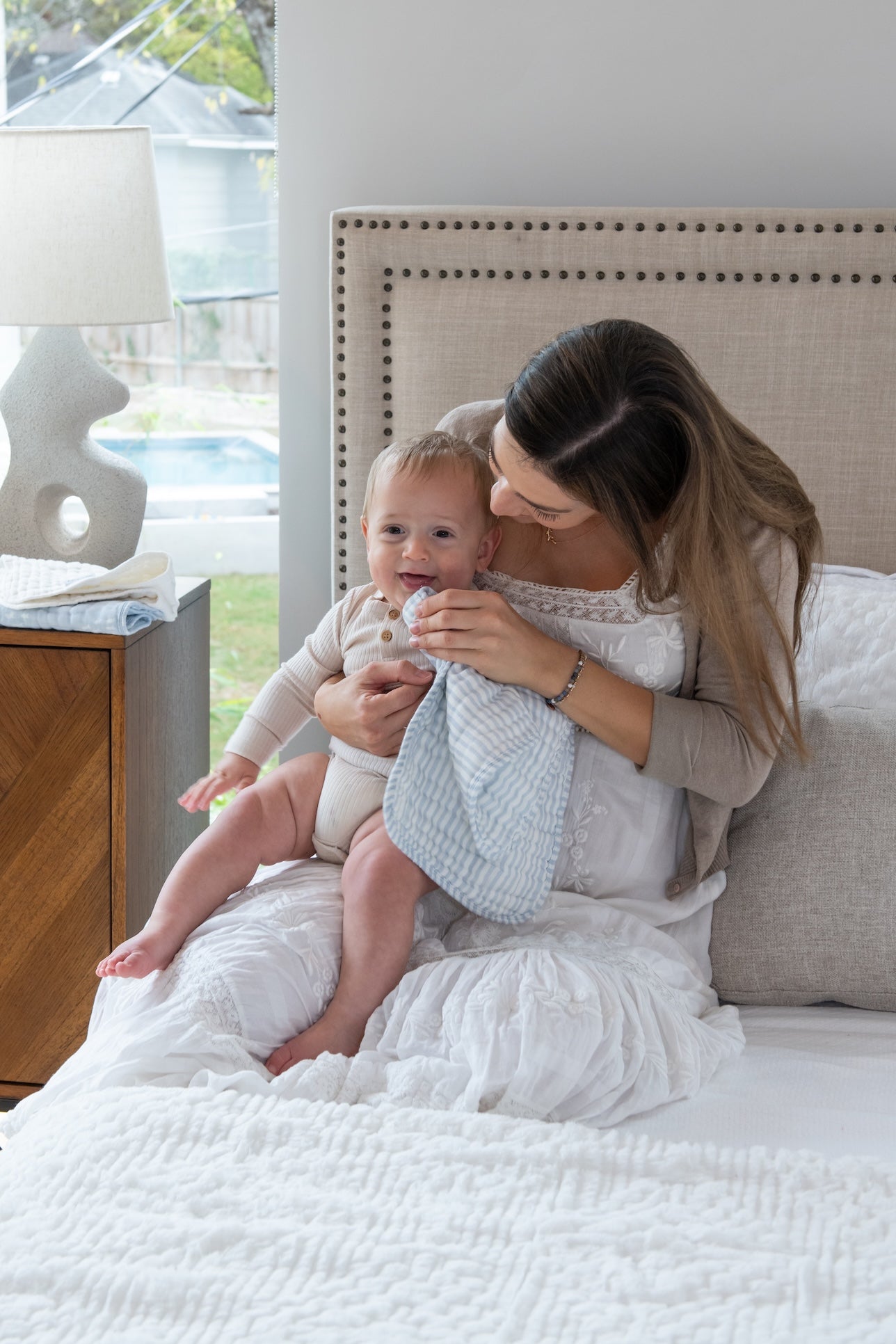 ORGANIC MUSLIN BURP CLOTHS, 3 PACK (POWDER BLUE + CREAM)