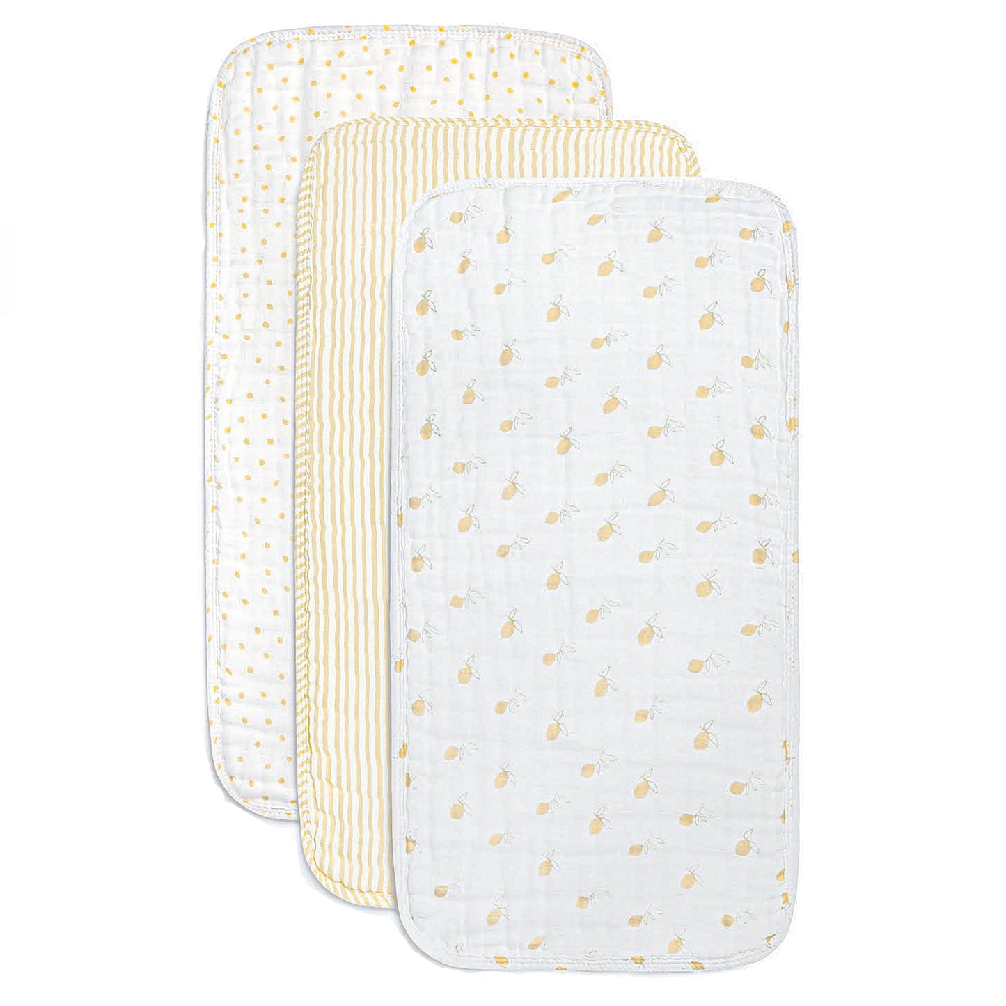 ORGANIC MUSLIN BURP CLOTHS, 3 PACK (BUTTER YELLOW + CREAM)