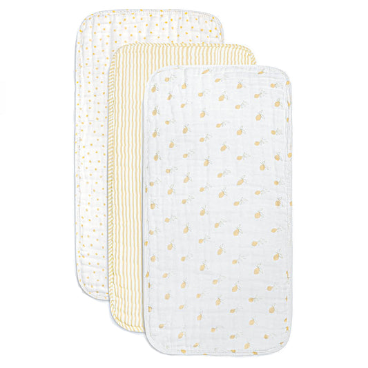 ORGANIC MUSLIN BURP CLOTHS, 3 PACK (BUTTER YELLOW + CREAM)