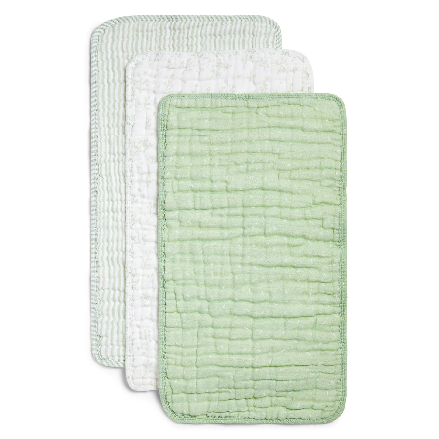 ORGANIC MUSLIN BURP CLOTHS, 3 PACK (PISTACHIO + CREAM)