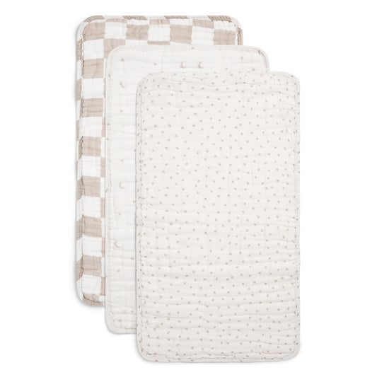 ORGANIC MUSLIN BURP CLOTHS, 3 PACK (IVORY + OATMEAL)